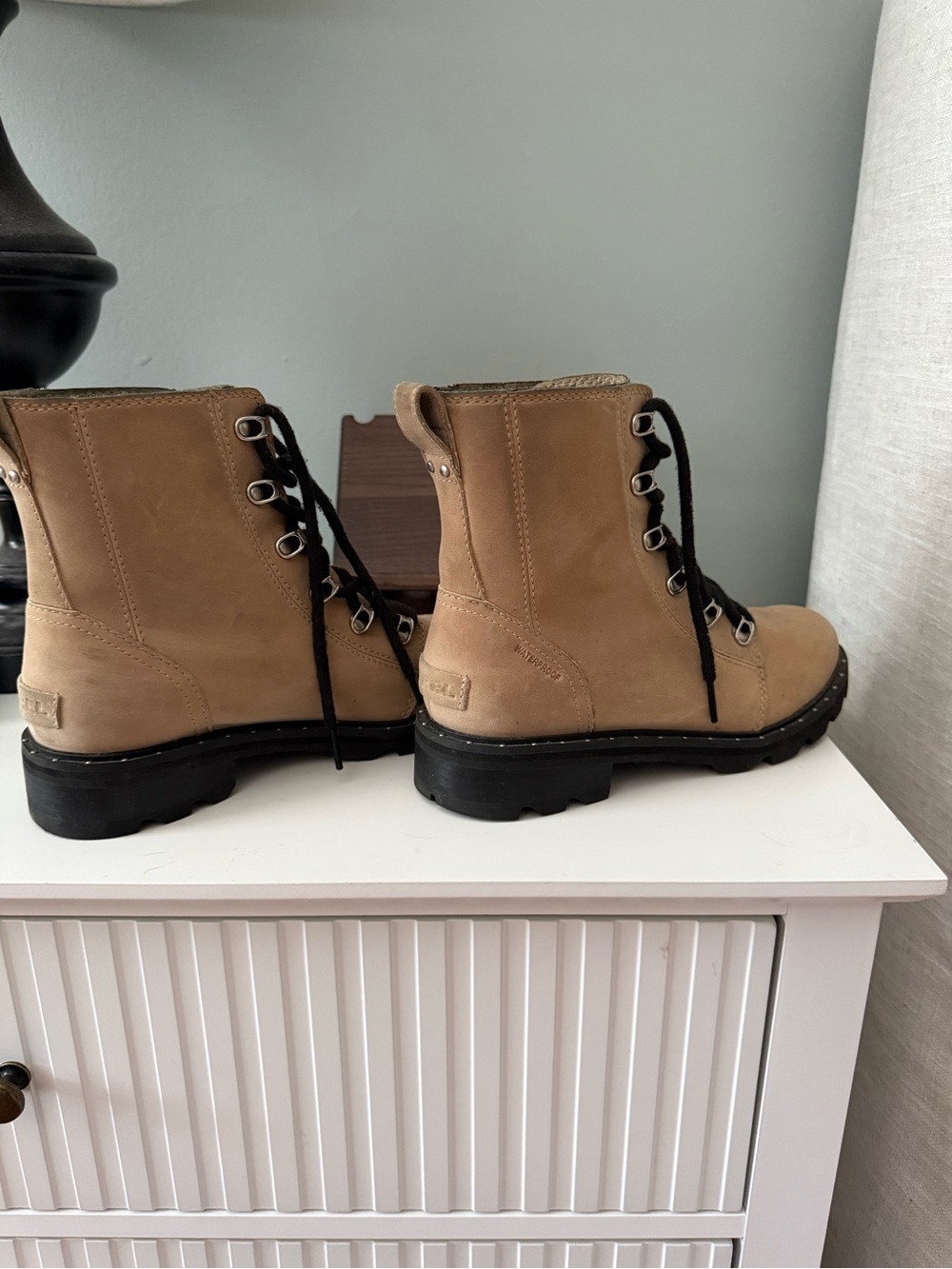 Sorel Tan Lace-Up Combat Boots with Black Lug Sole - Picture 5 of 5